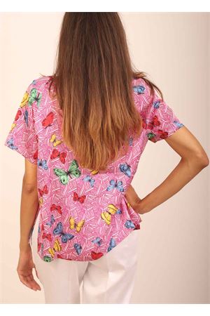 T-shirt in seta con farfalle fucsia Laboratorio Capri | ROSYFARFALLEFUXIA